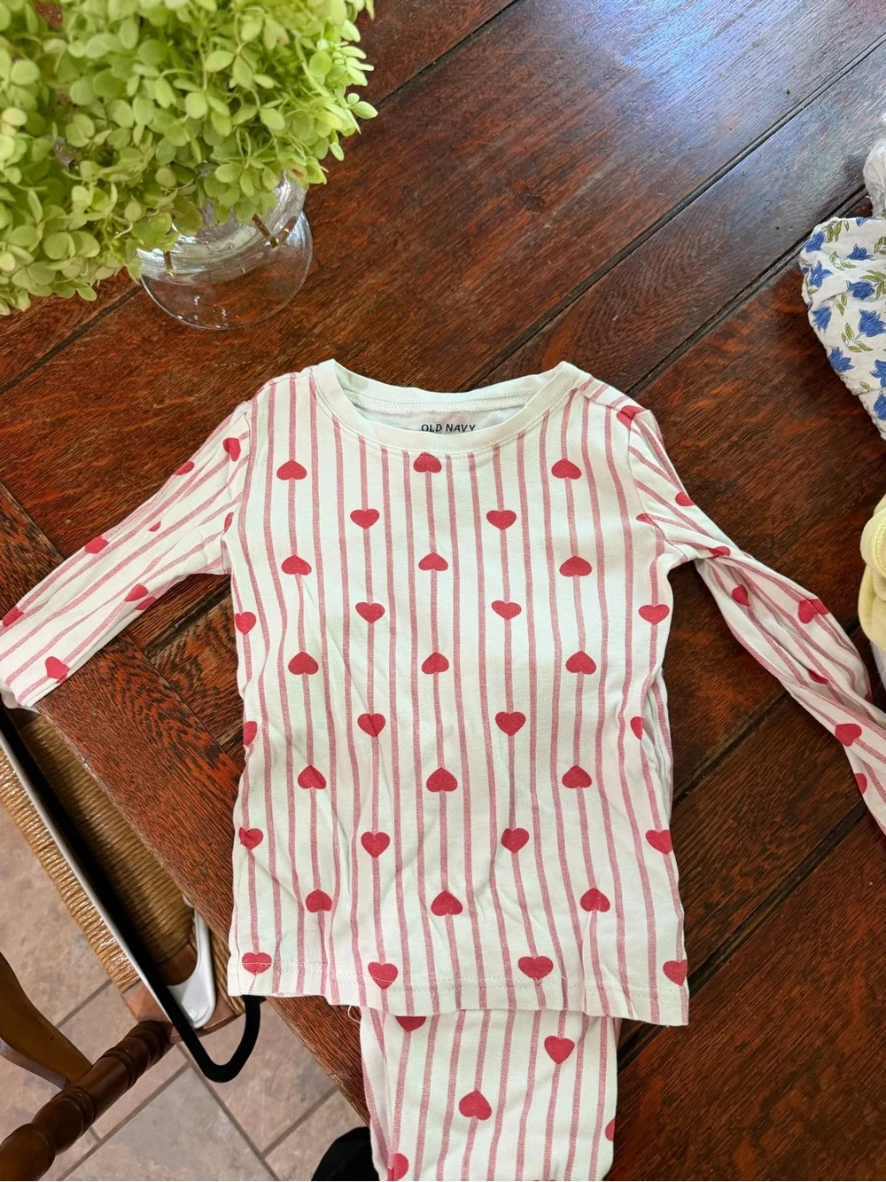 Old Navy Pink and White Heart Stripe Pajama Set